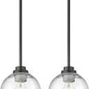 Pendant Lights Kitchen Island 2 Pack, 7" Modern Black Hanging Lights Fixtures with Clear Glass Globe Shade, Kitchen Island Lighting for Bathroom, AD-22280-1P2-BK-C