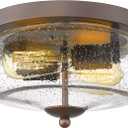 Darkaway Oil-Rubbed Bronze Ceiling Light Fixtures, Indoor Outdoor Flush Mount Ceiling Light with Seeded Glass Shade for Farmhouse Hallway Kitchen Bedroom Porch Living Dining Room (11inch)