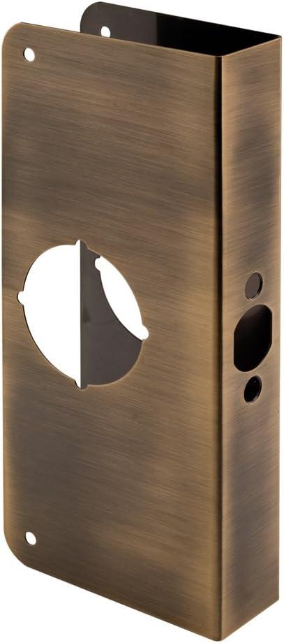 Prime-Line U 9568 Brass Lock and Door Reinforcement Plate for 1-3/8 In. Thick Doors, Antique Brass Finish (Single Pack)