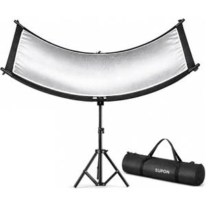 Curved Reflector, 71x24 Clamshell Light Reflector Kit with 4-in-1 Fabric (Silver/Gold/White/Black) & 28" Desktop Light Stand, Storage Bag, U-Shape Arclight for Portrait, Studio Photography
