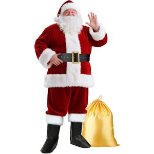 SHEJIZE Santa Claus Costume for Men Santa Costume Santa Suit Adults Men Santa Outfit (Large-X-Large, Burgundy)