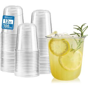 Homestockplus 12 oz Clear Plastic Cups 100 Pack - BPA-Free Stemless Disposable Wine Glasses, Open-Top Drink Cups for Iced Coffee, Wine, Cocktails, Halloween, Thanksgiving & Party Supplies
