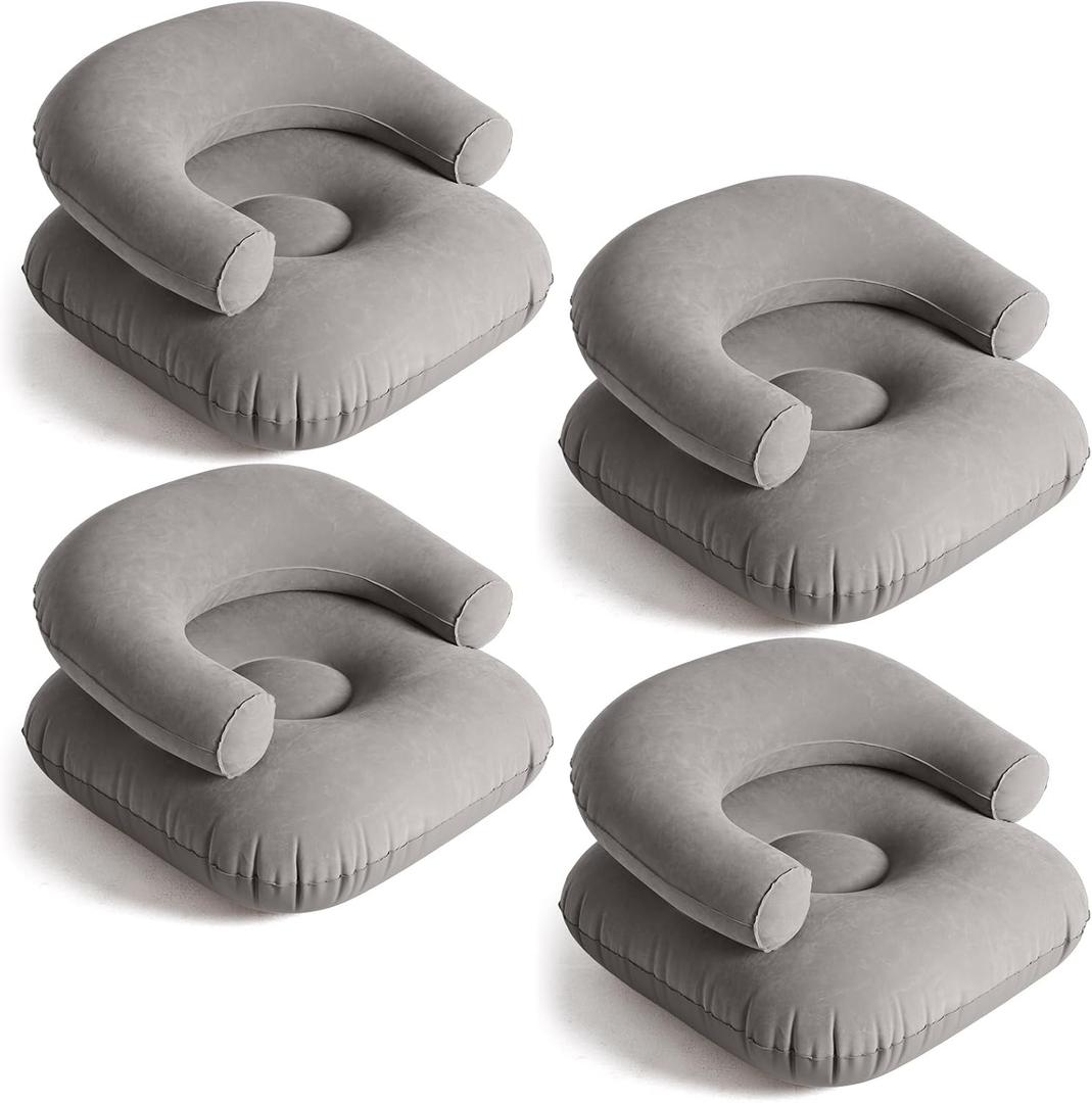 4 Pcs Inflatable Lounge Chair Deck Chair Lazy Sofa, Blow Up, Folding, Portable Couch for Home, Office Balcony, Floor Seating (Dark Grey)