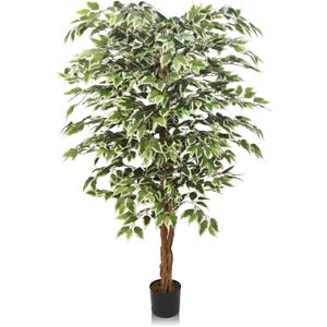 6FT Artificial Ficus Tree, Tall Fake Tree Indoor, Lifelike Faux Ficus Tree with Natural Wood Trunks Branch Leaves for Home, Office, Living Room, Bedroom, Porch, Garden, Doorway, Outdoor Decor