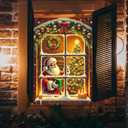 Christmas Window Cover Winter Scene Santa Gift Display 31x47 inch Home Holiday Window Decoration with Snowy Frame Lighted Xmas Tree Festive Indoor Decor Banner Poster