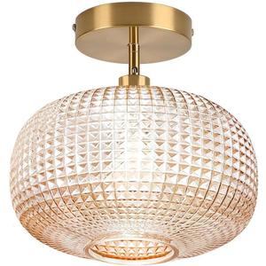 Semi Flush Mount Ceiling Light,Vintage Small Ceiling Light Fixture,Hallway Lighting Fixture with Amber Glass Shade,Art Deco Kitchen Lighting Fixtures Ceiling for Bedroom,Bathroom,Porch