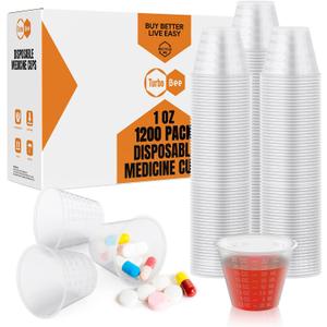 Turbo Bee Disposable Medicine Cups (1 oz) 1200 Pack,Small Plastic Measuring Cups for Medical Purposes, or Mixing and Measuring Resin, Epoxy, DIY Arts, Paint