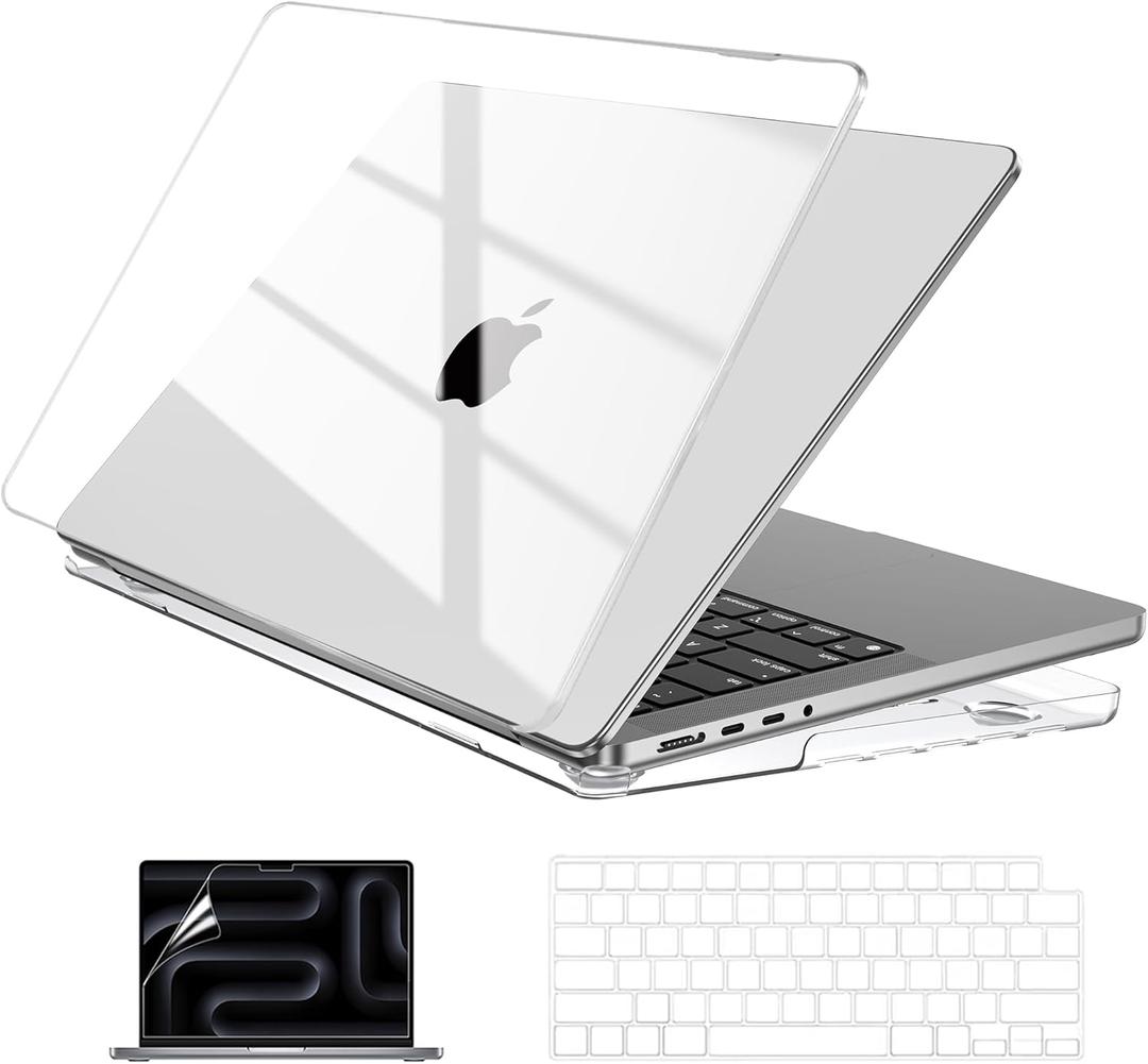 EooCoo Case Compatible with MacBook Pro 14 inch M5 2026-2021 M4 M3 M2 M1 Pro/Max Chip, Hard Shell Cases with Keyboard Cover, Screen Protector - Crystal Clear