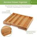 Purawood Kitchen Drawer Organizer - Expandable Utensil Drawer Organizer for Kitchen, Cutlery Tray & Silverware Organizer, 3-5 Slots - Bamboo Organizer for Utensils & Flatware (Natural)