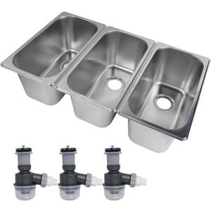 Portable 3 Compartment Sink for Food Truck, Drop-in Stainless Steel Sink, 12-7/8 x 6-7/8 x 6-1/8 inches