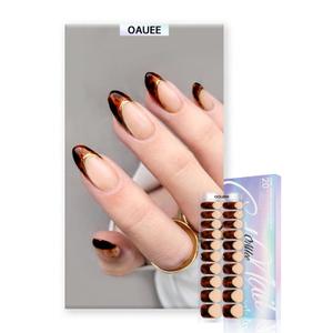 2 x Semi Cured Gel Nail Strips | Built-In Gel Top Coat | UV Light Required | Salon Quality, Easy Application And Removal (Leopard Goldtrim French)