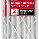 Filtrete 16x25x1 AC Furnace Air Filter, MERV 11, MPR 1000, Micro Allergen Defense, 3-Month Pleated 1-Inch Electrostatic Air Cleaning Filter, 2 Pack (Actual Size 15.719 x 24.72 x 0.84 in) (16 x 25 x 1)