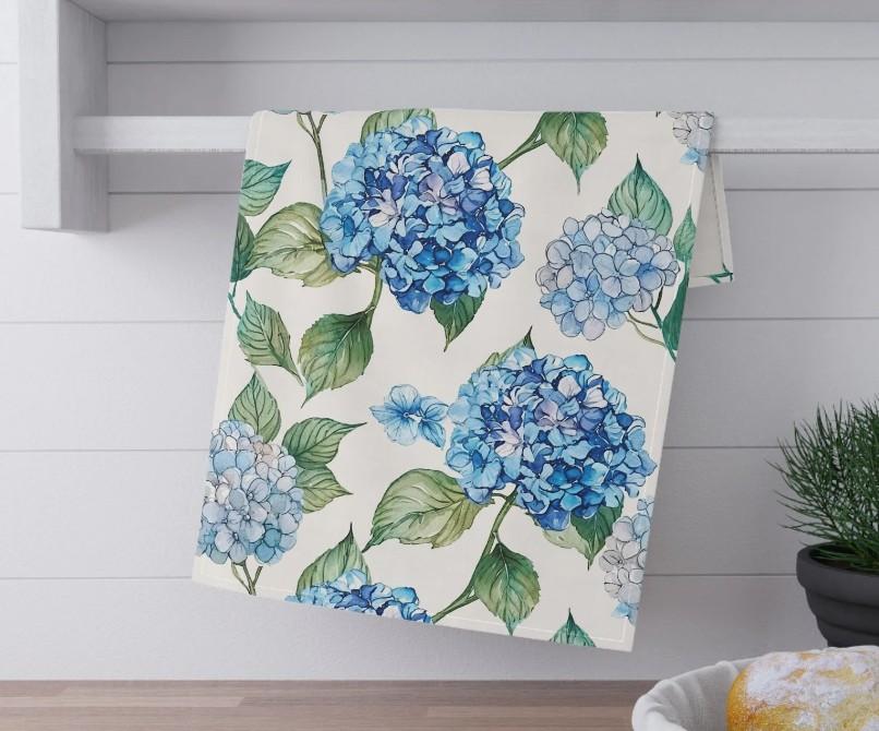 Blue Hydrangea Kitchen Tea Towel, Floral Decor