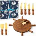 Ziliny Rudder Shaped Charcuterie Board Set Cutting and Cheese Board Wooden Platter with Knives and Forks Serving Trays Gift for Christmas Kitchen Food Fruit(Acacia)