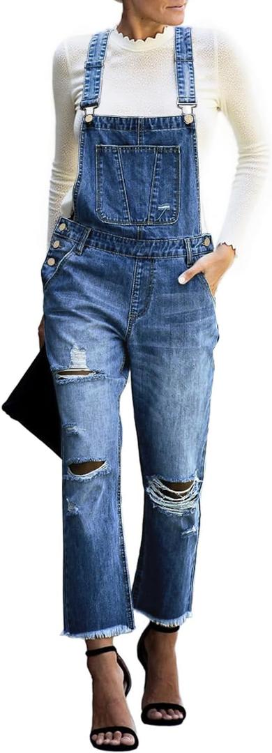 luvamia Women's Casual Stretch Adjustable Denim Bib Overalls Jeans Pants Jumpsuits (Large, B1 Nightfall Blue)