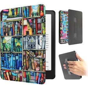 SCSVPN Case for Kindle Paperwhite 12th Generation 2024 & Kindle Colorsoft Signature Edition (7''), All-New Slim PU Leather Double-Sided Magnetic Back Cover with Hand Strap Auto Sleep/Wake, Bookshelf