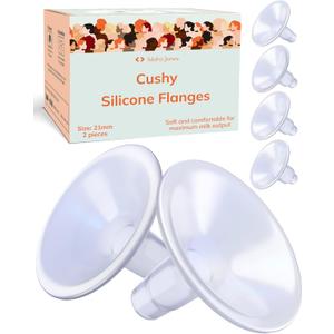Cushy Silicone Flanges, Breast Shields - Replacement Pump Parts - for Spectra, Lansinoh, Medela Pumps - Great for Elastic Nipples - Double (2 Pack) - 21, 24, 27, 30 mm