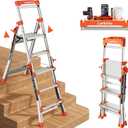 LANBITOU Ladder, Aluminum 5 Step Ladder with Handrails, Anti-Slip Wide Pedal, Tool Platform, Folding Step Stool Step Ladder for Stairs Home Outdoor Work, Lightweight-Portable, 330lbs-Capacity,