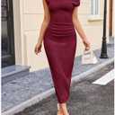 Floerns Women's Off The Shoulder Maxi Dress Bodycon Textured Formal Wedding Guest Dresses Burgundy X-Large
