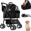 3 in 1 Pet Dog Stroller for Small Medium Dogs 10-50 lbs, Foldable Cat-Strollers for 2-Cats with Removable Carrier, Pet-Strollers for Cats with Storage Bag, Small Puppy-Stroller, Dog-Cart (Black)