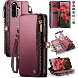 Defencase for Galaxy A26 5G Case Wallet with RFID Blocking Card Holder for Women Men, Fashion PU Leather Magnetic Snap Flip Zipper Wrist Strap Wallet Phone Case for Samsung Galaxy A26 5G, Purple