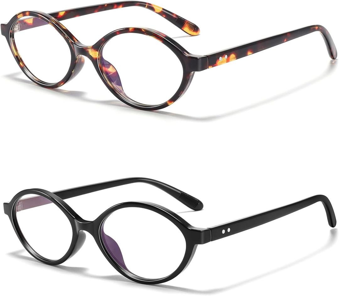Fashion Oval Blue Light Blocking Glasses for Women Men Retro Anti Eyestrain Glasses for Gaming/Computer/Screen (Black+tortoise)