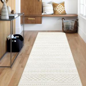 Runner Rug 2x5 Boho Geometric Area Rugs: Small Washable Kitchen Rug, Soft Non Slip Moroccan Long Hallway Rugs for Bedroom Bathroom Laundry Entryway Staircase Foyer (Beige, 2X5)