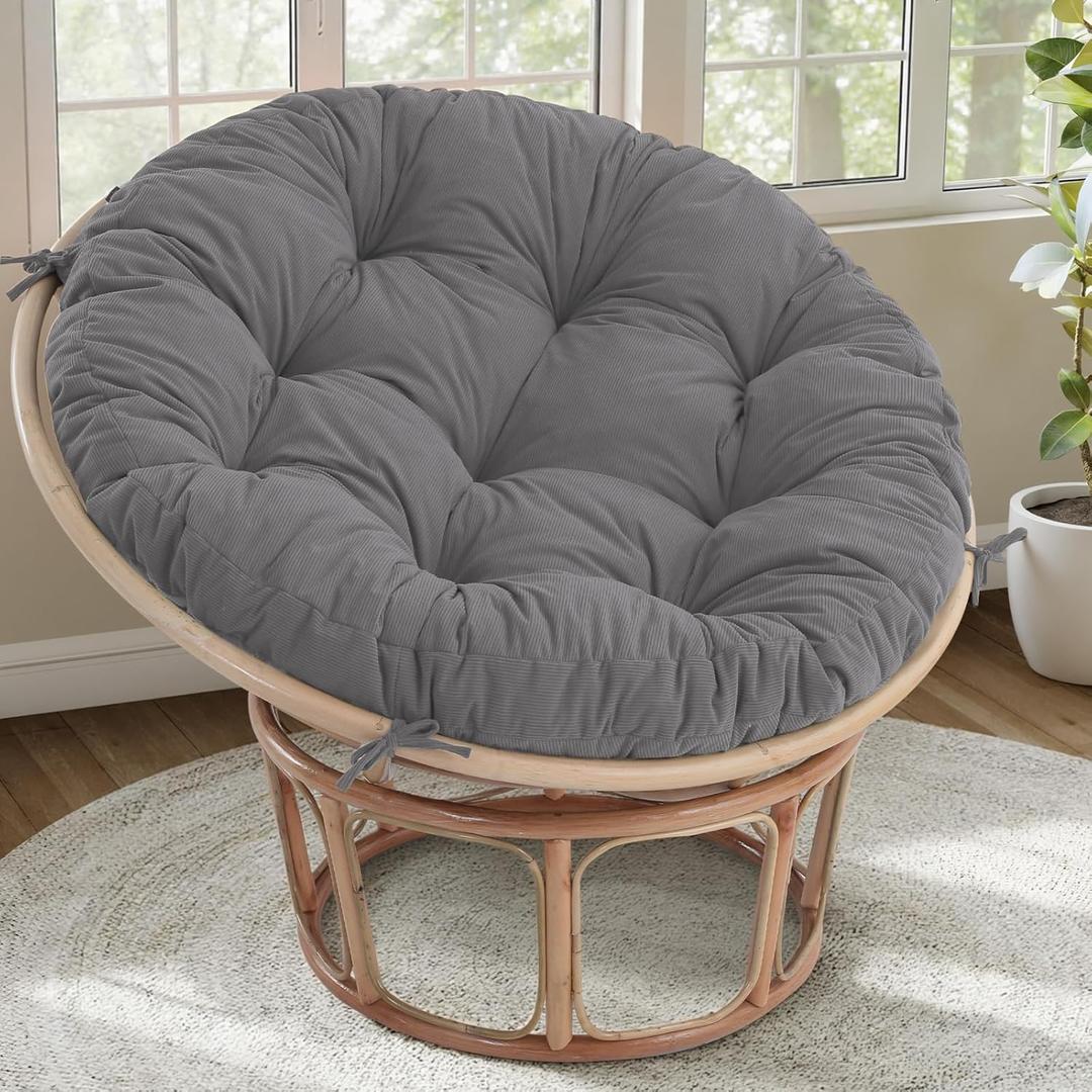 idee-home Papasan Chair Cushion, Circle Papasan Chair Cushion with Corduroy Cover (Without Chair) for Bowl Chair, 48 X 48 Inch, Light Grey