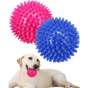 Pweituoet 3.5" Spike Dog Balls With Squeaky, Thicker and Durable, 2 Pack Chew Toys for Teeth Cleaning and Training, Ball Toys for Aggressive Chewers, Puppy Small Medium Large Dogs
