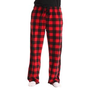 #followme Polar Fleece Pajama Pants for Men Sleepwear PJs (Medium, Red Buffalo Plaid)
