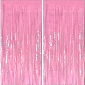2 Pack Foil Curtain Pink Backdrop Streamers Metallic Tinsel Fringe Curtains Photo Booth Props for Birthday Wedding Engagement Bachelorette Christmas Holiday Celebration Party Decorations