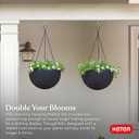 Keter Resin Rattan Set of 2 Round Hanging Planter Baskets for Indoor and Outdoor Plants-Perfect for Porches and Patio Decor, Graphite, Medium