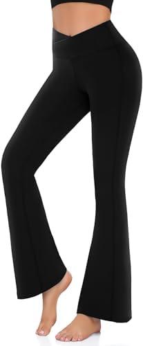 Hi Clasmix Flare Leggings for Women - High Waist Crossover Yoga Pants Tummy Control Bootcut Bell Bottom Jazz Lounge Leggings,S
