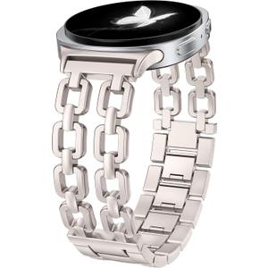Wearlizer Metal Bands Compatible with Samsung Galaxy Watch 8 Band 40mm 44mm/Watch 8 Classic 46mm, No Gap Dressy Stainless Steel Chain Strap Wristbands Accessories for Women