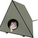 Heated Cat House, Outdoor Cat House for Winter, 36.2"x23.6"x23.6" Insulated Shelter for Cats, Strays and Ferals, Waterproof Cat House with Heating Pad for Winter, Olive