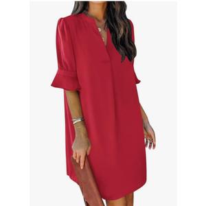 Summer Dresses for Women V Neck Ruffle Short Sleeve Casual Shift Dress, S