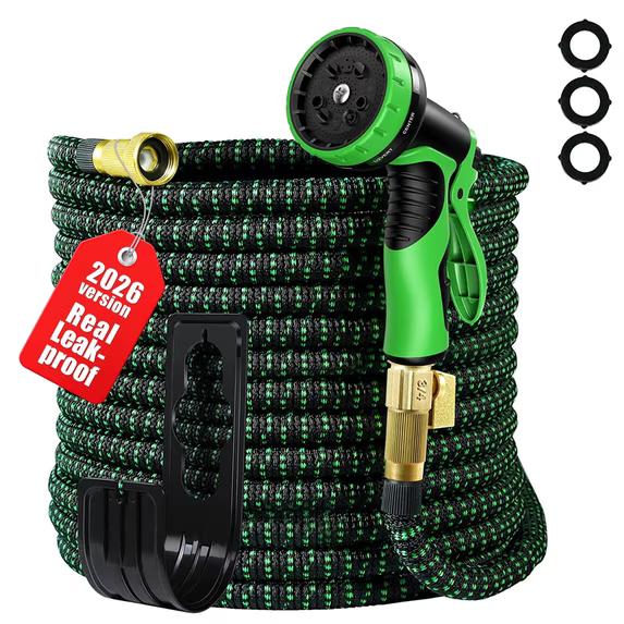 Garden Hose 150 ft, 2025 No Kink Expandable Water Hose 150ft with 10 Function Nozzle, Solid Metal Fittings, Durable Outer Fabric, Lightweight, Flexible, Leak-proof, Stretchy for Watering, Car Washing