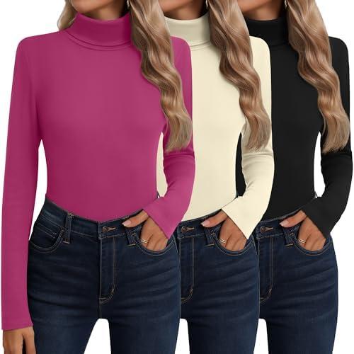 Neer 3 Pack Cotton Women's Turtleneck Long Sleeve Tops Thermal Underwear Base Layer Fall Winter Shirts Sweater S