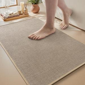 MontVoo Bath Mat Rug-Ultra Thin Non Slip Bath Mats for Bathroom Mat Quick Dry, Rubber Backing Washable Bathroom Rugs Fit Under Door, Absorbent Bath Rugs for Floor,20"x32",Beige