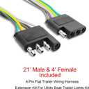 LIMICAR Trailer Wiring Harness Kit, 25ft Trailer Wire with 4 Flat Extension Connector, 4 Pin Flat Wishbond Wiring Light Kit for Utility Boat