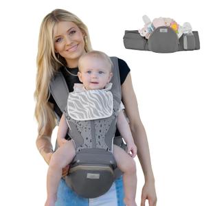MOMTORY StowNGO Pro Baby Carrier, Safety-Certified 6-in-1 Baby Carrier Newborn to Toddler, Detachable Baby Holder Carrier with Hip Seat, Ergonomic Cozy Baby Front and Back Carrier for 7-50lbs (Deep Grey)