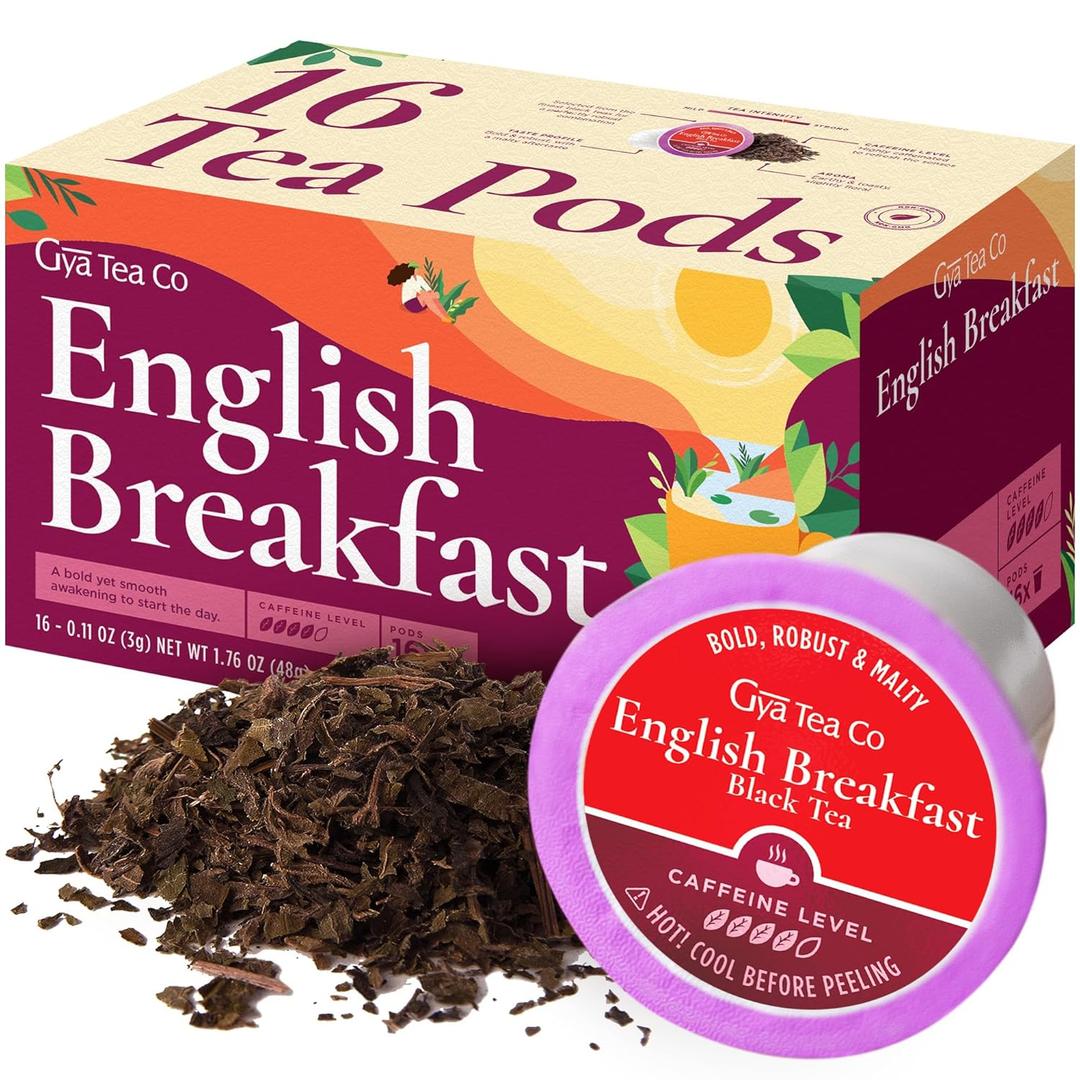 Gya Tea Co English Breakfast Black Tea Pod (16 ct) - High Caffeine Tea Rich in Bold & Malty Flavor Profile - Kickstart the Day for Refresh & Energy (EXP 05/31/27)