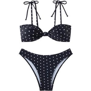 Milumia Women's Polka Dots Bikini Sets 2 Piece High Cut Tie Shoulder Swimsuit Beachwear (Large, Multicolor)