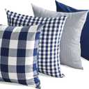 CARRIE HOME Navy Blue Outdoor Buffalo Plaid 20x20 Throw Pillow Covers Set of 4, Checkered Blue and White Decorative Pillow Covers 20 x 20, Farmhouse Decor Throw Pillows for Porch and Patio