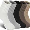 Women Socks Winter Merino Wool Thermal Sock Turn Over Cuff Novelty Sock Thick Wool Socks for Ladies Gift (B-beige+black+light Grey+coffee+khaki)