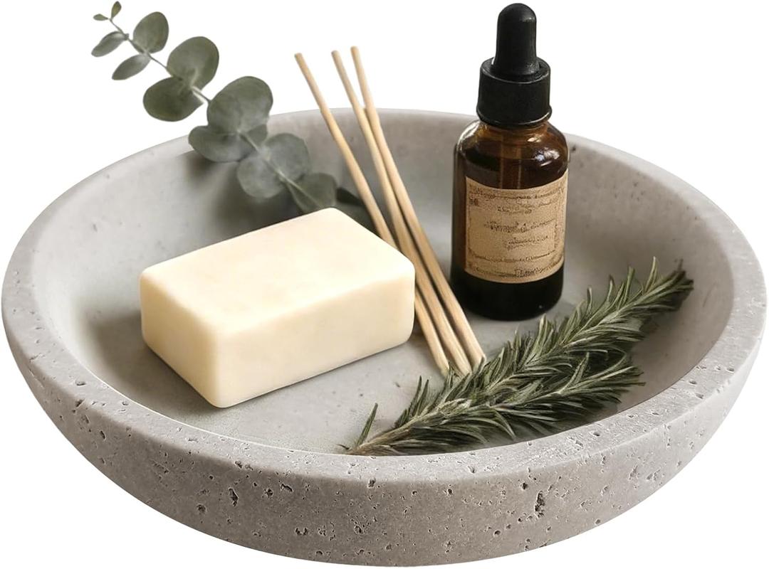 Decorative Bowl,Travertine Bowl Modern Key Bowls for Entryway Table, Pedestal Bowls for Dining Table Center,Living Room, Kitchen Decor Modern Home Decor Marble Bowl (7.8 Inch) (grizzly)