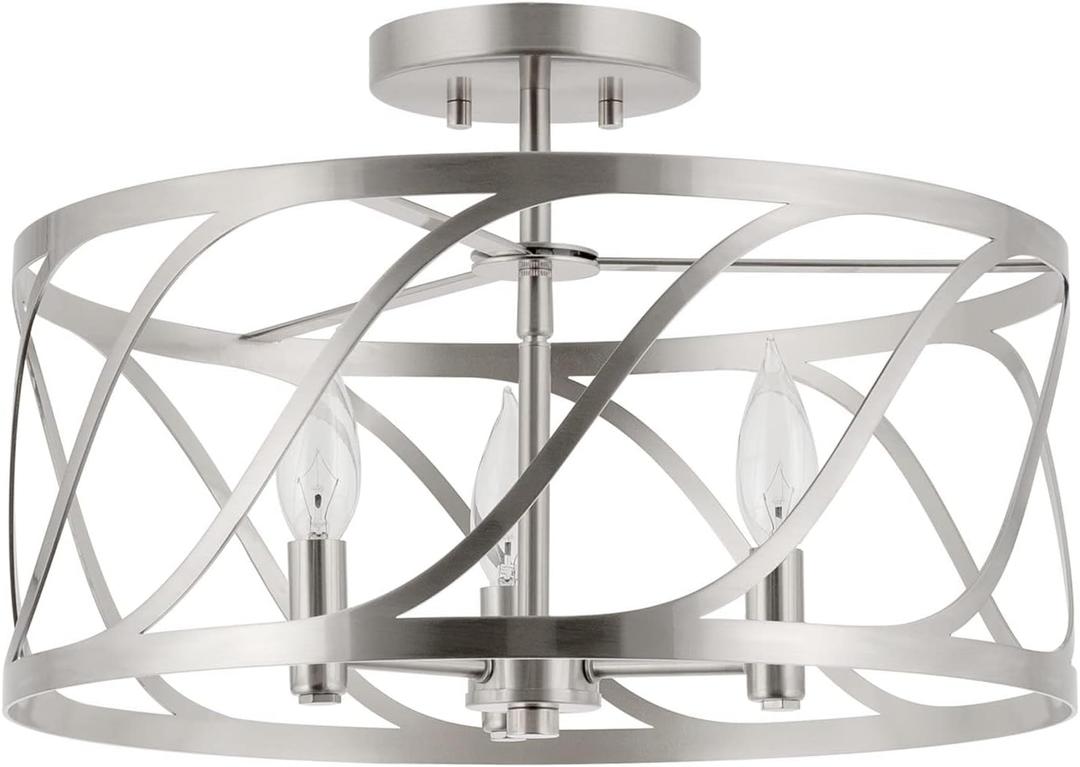 Kira Home Isabelle 16" 3-Light Modern Semi-Flush Mount Ceiling Light, Metal Drum Shade, Brushed Nickel Finish