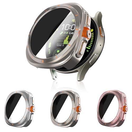 [3 Pcs] PKMH Samsung Galaxy Watch 6 44mm Case with [Anti-Privacy Protection] Screen Protector.Full Edge All Around Anti-Scratch Frame Cover,Transforms from Galaxy Watch 6 to Watch 7 Ultra Apperarance