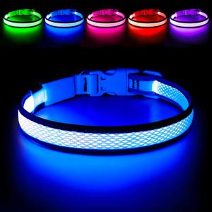 Flashseen LED Dog Collar, Light Up Dog Collar USB Rechargeable, Brightest Dog Lights for Night Walking, Adjustable Dog Collar Light for Dog Safety (Blue, Large)