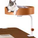 Cat Desk Bed Large Perch Nest with Teaser Easy Install,Space Saving Mount Design,Sturdy Frame,Removable Cushion,Clamp Desktop Attachment Hammock for Home Office,Side Table(White and Coffee)